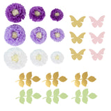 Set of 21 Tissue Paper Flowers Pom Poms Decor Kit – White Purple 3D Chrysanth Floral Wall