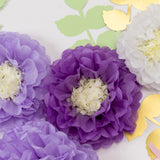 Set of 21 Tissue Paper Flowers Pom Poms Decor Kit – White Purple 3D Chrysanth Floral Wall#whtbkgd