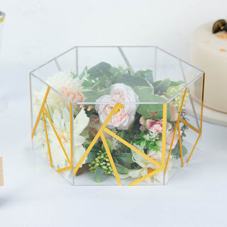 10"x5" Clear / Gold Acrylic Hexagonal Cake Box Stand With Hollow Bottom