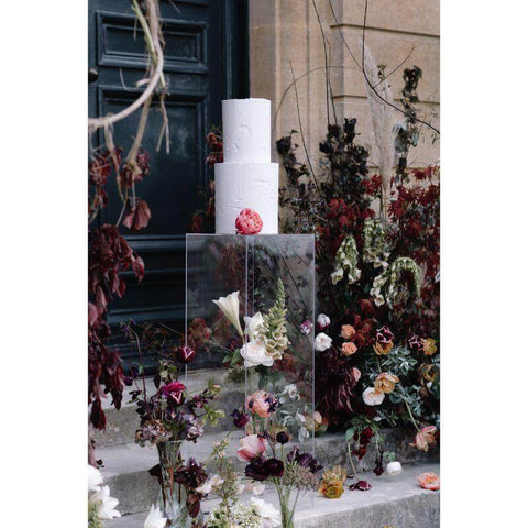 Acrylic box with a floral arrangement on top