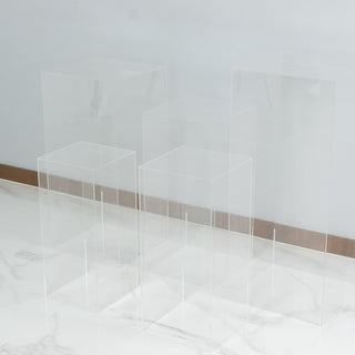 Set of 5 Clear Acrylic Pedestal Stands – Pre-Assembled Rectangular Display Risers for Retail