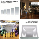 5-piece mirrored acrylic pedestal riser set for versatile and durable displays.