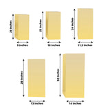 Assorted gold display pedestals in various heights and dimensions