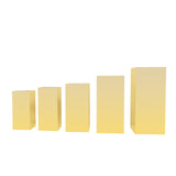 Set of five golden rectangular pedestals in varying heights #whtbkgd