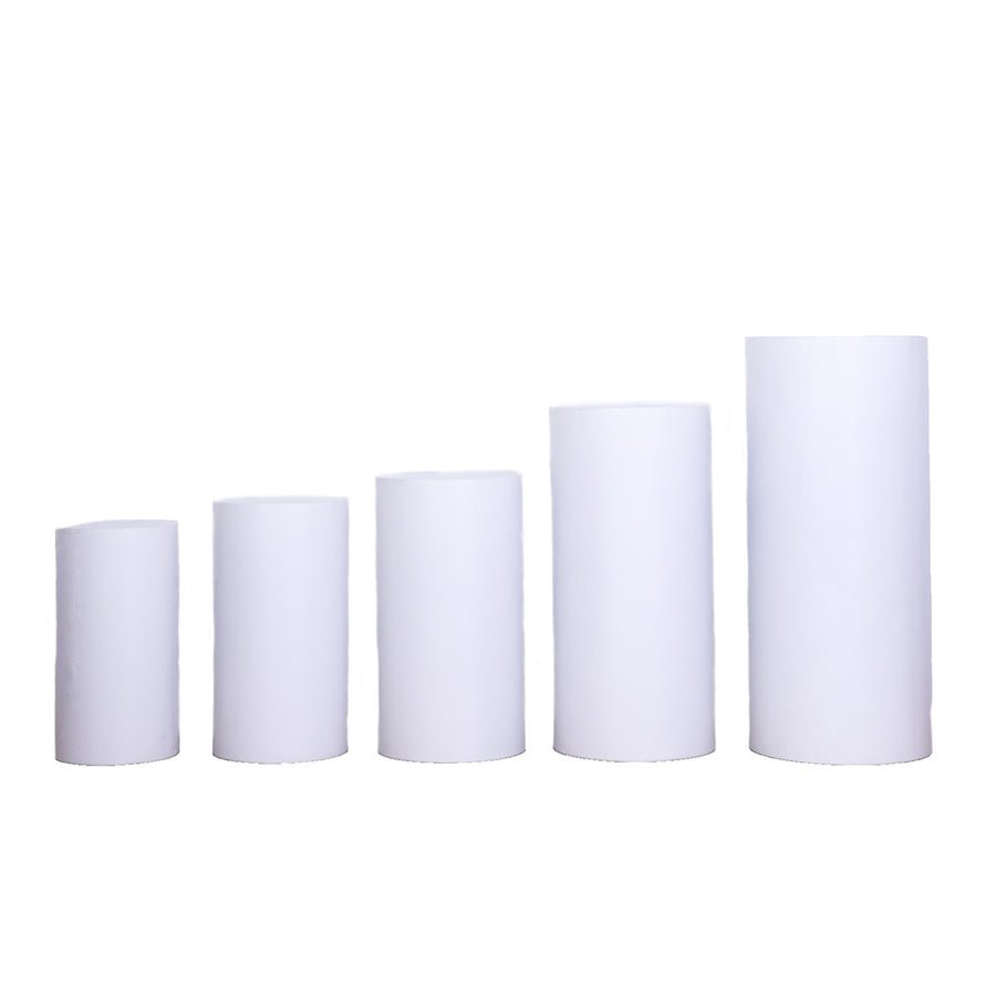 Set of 5 | White Metal Cylinder Prop Pedestal Stands Backdrop Decor#whtbkgd
