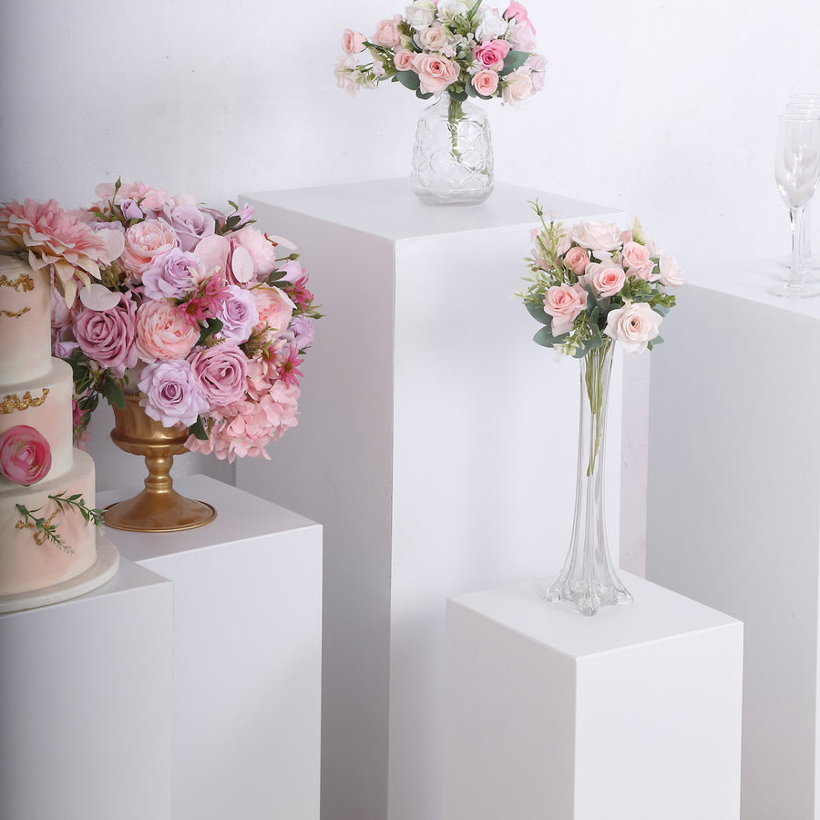 Set of 5 White Metal Rectangular Prop Pedestal Stands Backdrop Decor, Plinth Pillar Display Boxes