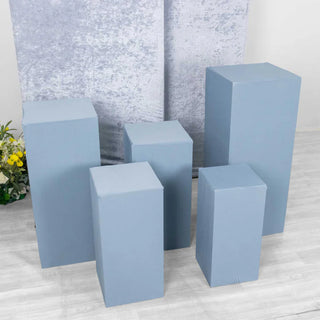Elevate Your Displays with Dusty Blue Stretch Fitted Pedestal Covers