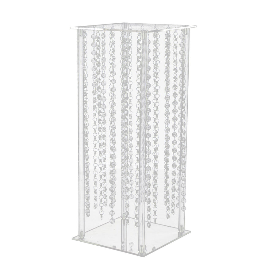 24inch Heavy Duty Acrylic Flower Pedestal Stand with Hanging Crystal Beads#whtbkgd