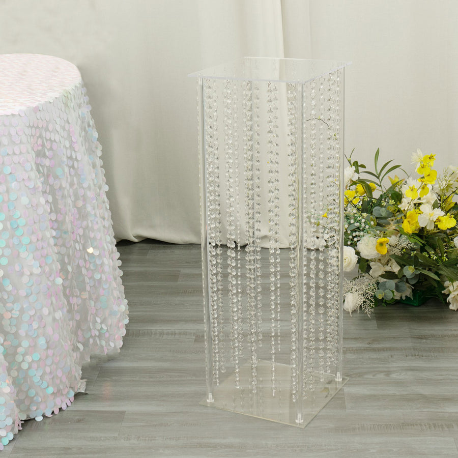 32inch Heavy Duty Acrylic Flower Pedestal Stand with Hanging Crystal Beads