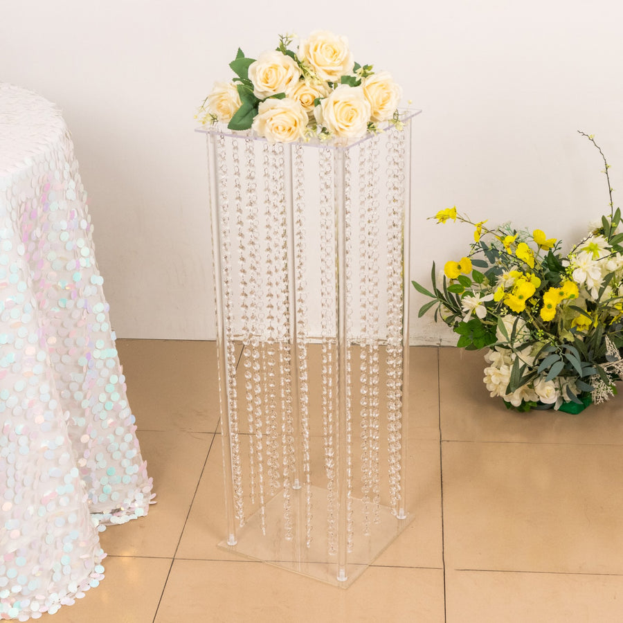 32inch Heavy Duty Acrylic Flower Pedestal Stand with Hanging Crystal Beads