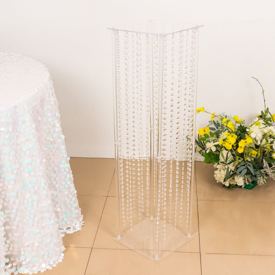 40inch Heavy Duty Acrylic Flower Pedestal Stand with Hanging Crystal Beads