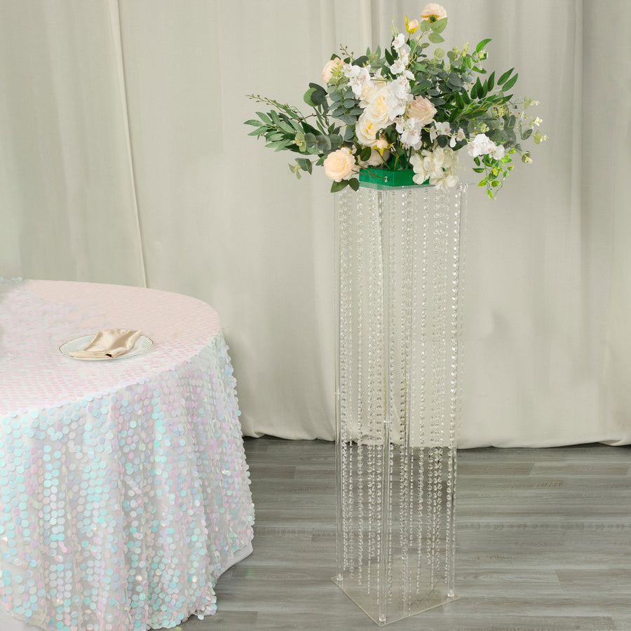 48inch Heavy Duty Acrylic Flower Pedestal Stand with Hanging Crystal Beads