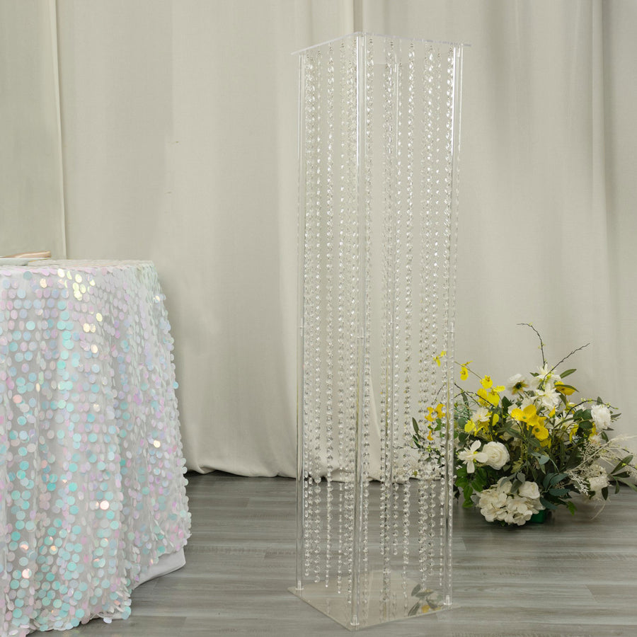 48inch Heavy Duty Acrylic Flower Pedestal Stand with Hanging Crystal Beads