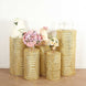 Set of 5 Gold Sequin Mesh Cylinder Pedestal Pillar Prop Covers with Geometric Pattern