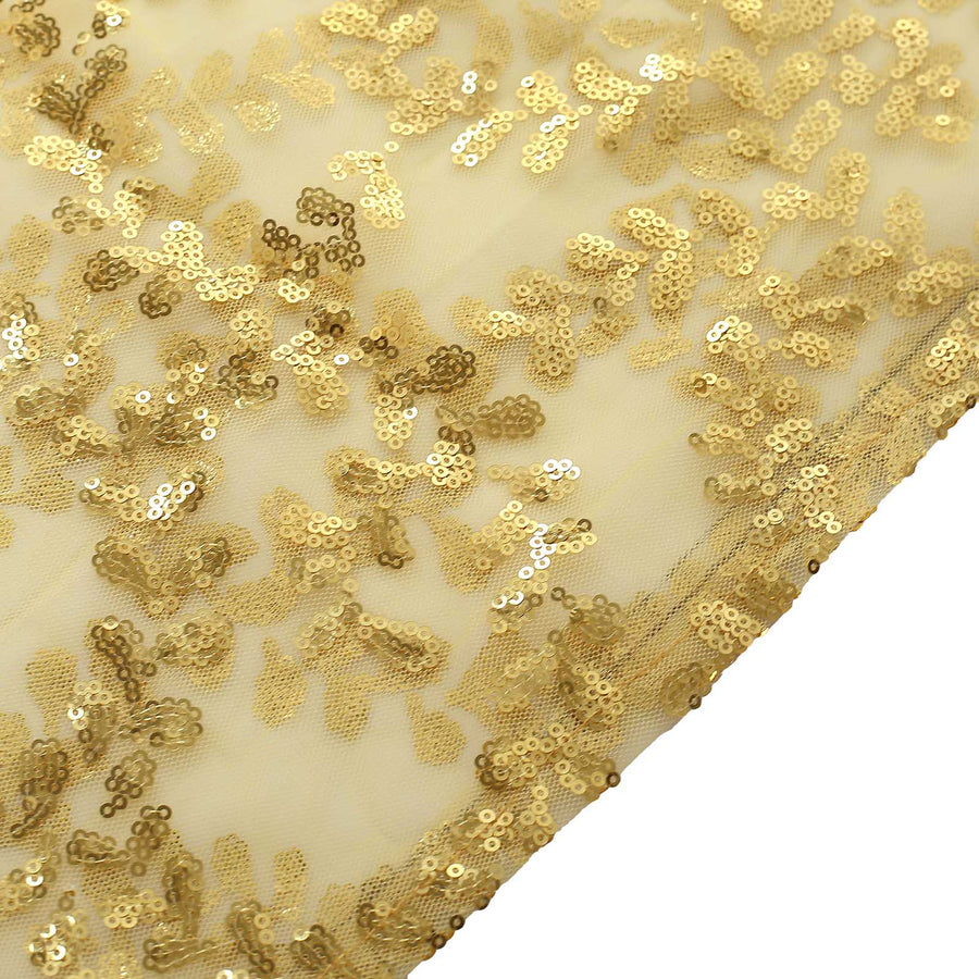 Set of 5 Gold Sequin Mesh Cylinder Pedestal Pillar Prop Covers with Leaf Vine Embroidery