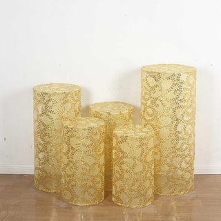 Elevate Your Event Decor with Gold Sequin Mesh Cylinder Covers