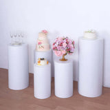 Set of 5 White Metal Cylinder Pillar Prop Stands For Wedding Aisle, Round Plinth Pedestal Display