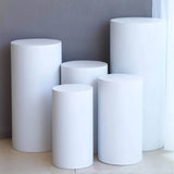 Set of 5 White Metal Cylinder Pillar Prop Stands For Wedding Aisle, Round Plinth Pedestal Display