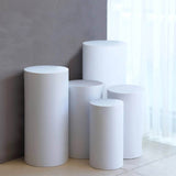 Set of 5 White Metal Cylinder Pillar Prop Stands For Wedding Aisle, Round Plinth Pedestal Display