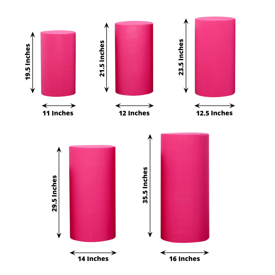 Set of 5 Fuchsia Cylinder Stretch Fitted Pedestal Pillar Prop Covers