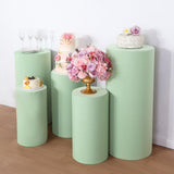 Set of 5 Sage Green Cylinder Stretch Fitted Pedestal Pillar Prop Covers