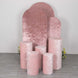 Set of 5 Blush Crushed Velvet Cylinder Pillar Prop Covers, Premium Pedestal Plinth Display Box Stand
