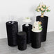 Set of 5 Black Crushed Velvet Cylinder Pillar Prop Covers, Premium Pedestal Plinth Display Box Stand