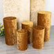 Set of 5 Gold Crushed Velvet Cylinder Pillar Prop Covers, Premium Pedestal Plinth Display Box Stand 