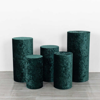 Elevate Your Event Decor with Hunter Emerald Green Velvet Cylinder Pillar Covers