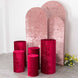 Set of 5 Red Crushed Velvet Cylinder Pillar Prop Covers, Premium Pedestal Plinth Display Box Stand