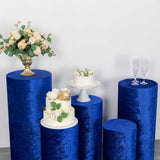Set of 5 Royal Blue Crushed Velvet Cylinder Pillar Prop Covers, Premium Pedestal Plinth Display Box 