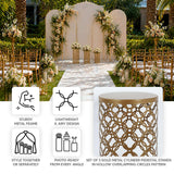 Gold metal cylinder pedestal stands for wedding ceremony decor and floral display