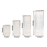 Set of four clear acrylic display pedestals in various heights and dimensions.