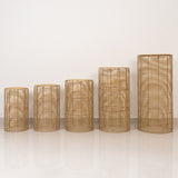 Set of 5 Natural Woven Rattan Wicker Pedestal Stands, Boho Chic Side Table Cylinder Cake Dessert