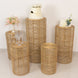 Set of 5 Natural Woven Rattan Wicker Pedestal Stands, Boho Chic Side Table Cylinder Cake Dessert