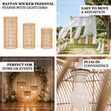 Rattan wicker pedestal display stands with integrated light cord