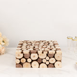 Natural Wooden Slices Square Display Box Pedestal Riser, Rustic Farmhouse Cake Dessert 14x14inch