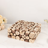 Natural Wooden Slices Square Display Box Pedestal Riser, Rustic Farmhouse Cake Dessert 14x14inch