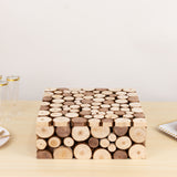 Natural Wooden Slices Square Display Box Pedestal Riser, Rustic Farmhouse Cake Dessert 14x14inch