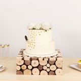 Natural Wooden Slices Square Display Box Pedestal Riser, Rustic Farmhouse Cake Dessert 14x14inch