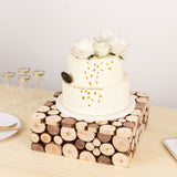 Natural Wooden Slices Square Display Box Pedestal Riser, Rustic Farmhouse Cake Dessert 14x14inch