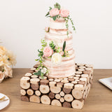 Natural Wooden Slices Square Display Box Pedestal Riser, Rustic Farmhouse Cake Dessert 14x14inch