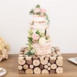 Natural Wooden Slices Square Display Box Pedestal Riser, Rustic Farmhouse Cake Dessert 14x14inch