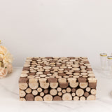 Natural Wooden Slices Square Display Box Pedestal Riser, Rustic Farmhouse Cake Dessert 18x18inch