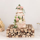 Natural Wooden Slices Square Display Box Pedestal Riser, Rustic Farmhouse Cake Dessert 18x18inch