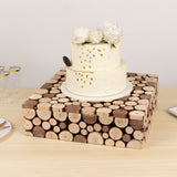 Natural Wooden Slices Square Display Box Pedestal Riser, Rustic Farmhouse Cake Dessert 18x18inch