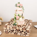 Natural Wooden Slices Square Display Box Pedestal Riser, Rustic Farmhouse Cake Dessert 18x18inch