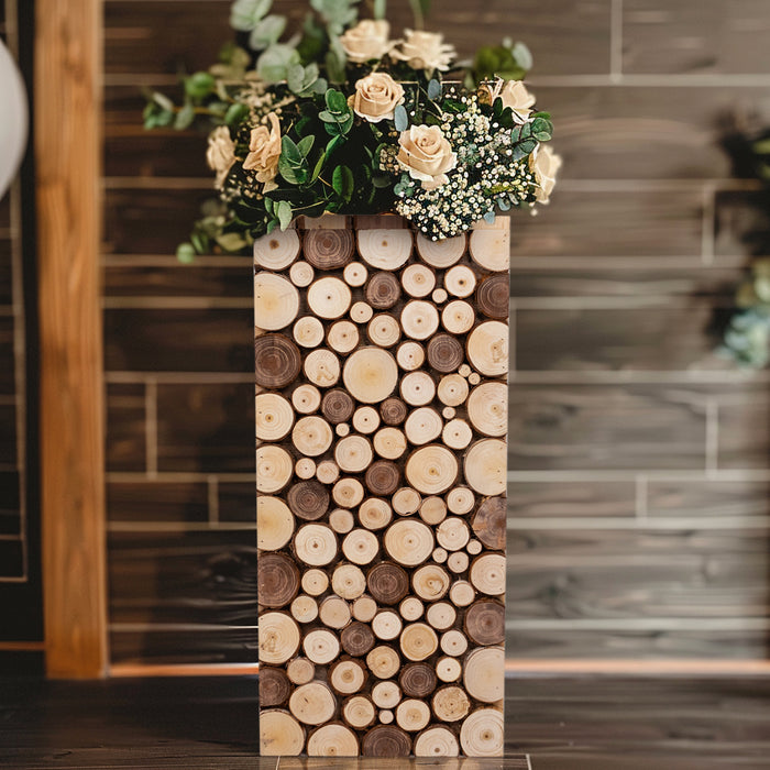 24inch Natural Wooden Slices Pillar Prop Pedestal Stand, Rustic Farmhouse Wood Riser Rectangular