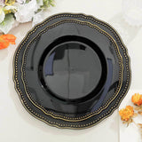 10 Pack | 9inch Black / Gold Scalloped Rim Disposable Dinner Plates