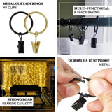 50 Pack Black Metal Openable Curtain Clip Rings, Heavy Duty Rustproof Drapery Backdrop Clips